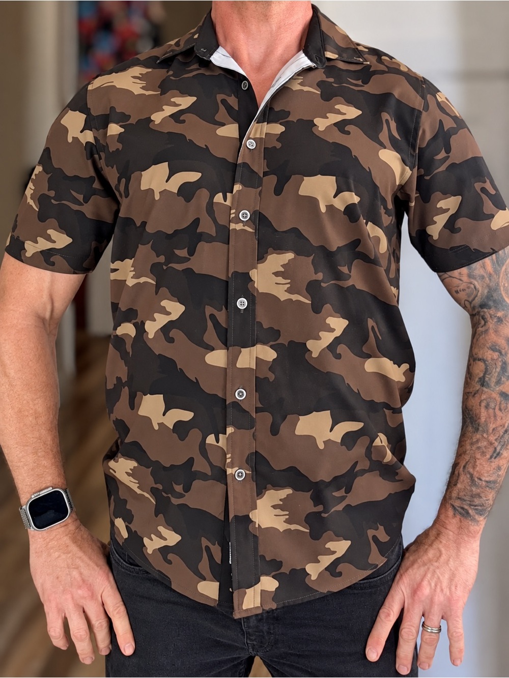Ethanol NYC Men’s L Slim Fit Camo Short Sleeve Button Down Shirt